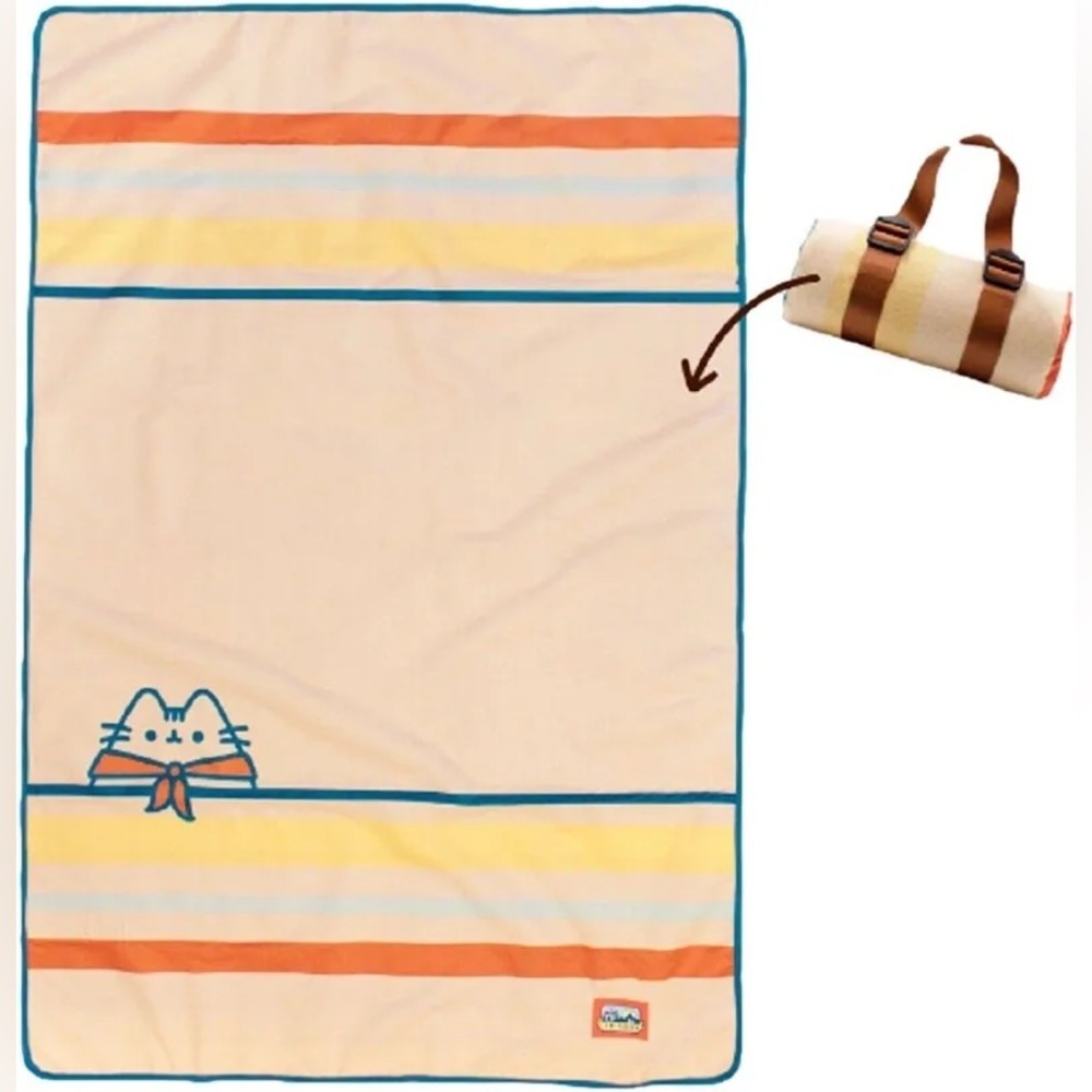 Camp Pusheen Picnic Blanket Rolls Up Carry Straps 40” x 60” Pusheen Box NEW